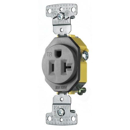 Hubbell Wiring Device-Kellems Straight Blade Receptacle, 5-20R, 20 A, 125V AC, 2 Pole, 3 Wire, Self-Grounded RR201GYTR